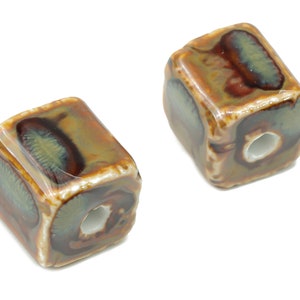 Glazed Ceramic Cube Beads - Carved Cube Beads - Handmade Beads - Bracelet Making Beads - Connectors Beads - 14.32x14.32x14.14mm - NS1808