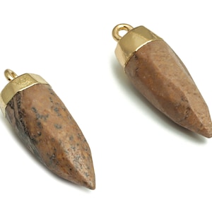 Painted Stone Earring Charms - Iron Cone Pendant - Gold Tone Plated Alloy – Jewelry Making Supplies - 25.29x8.19x7.88mm – NS1404