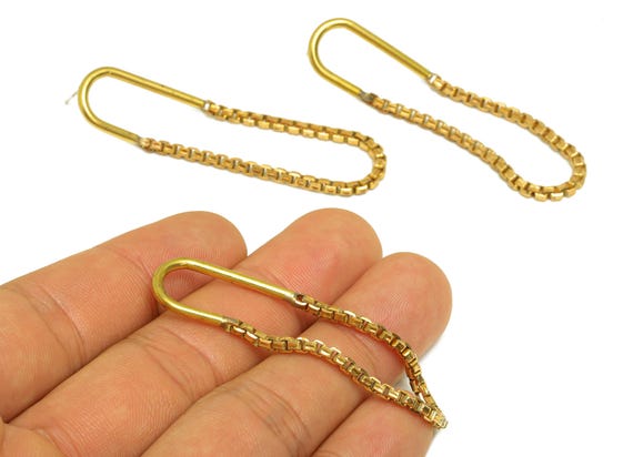 Brass U Chian Earring Stud - Raw Brass Hammered Chain Earring Post - Brass Box Chian Stud Earring - Imitation Silver Stud -57x13x2mm-PP10591