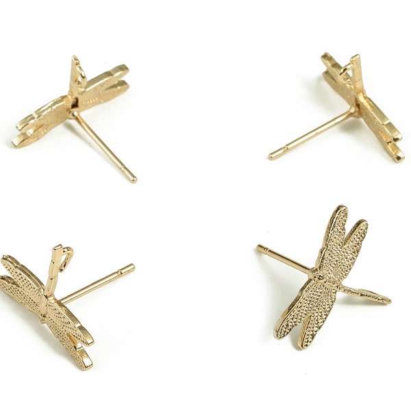 Brass Dragonfly Earring Stud - Gold Dragonfly Earring Post - 18K Real Gold Plated - Jewelry Making Supplies– 15.8x11.35x1.07mm - RGP3552