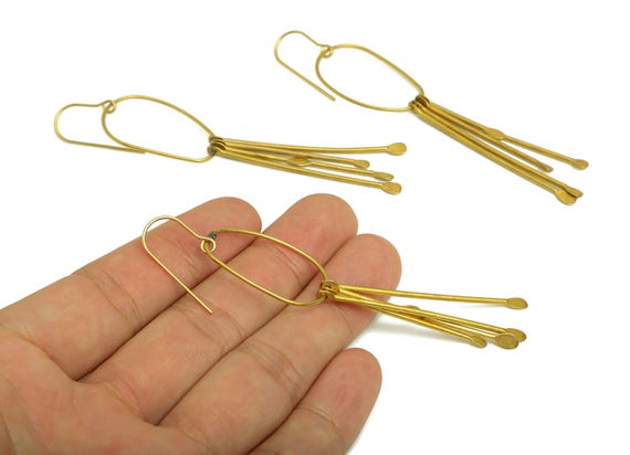 Brass Stick Wire Ear - Brass Tassel Earring Hook - Brass Hammered Earring Hook - Brass Tassel Dangle Hook Earring - 91x20x1mm - PP10404