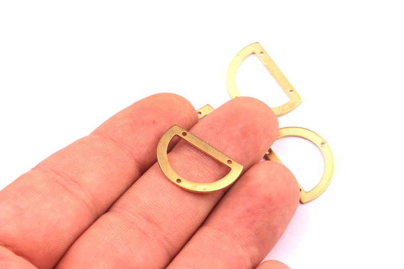D Shaped Raw Brass Connector with 3 Holes Jewelry Supplies 21.5x14.5x0.8mm PP1224 Brass Geometric Charms