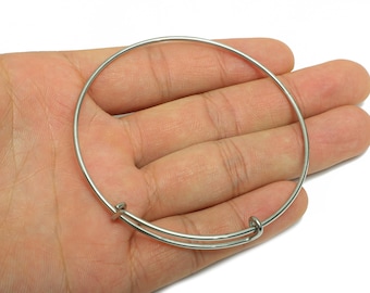 70mm Adjustable Bangle Bracelet - Steel One Loop Bracelet - Expandable Wire Bangle for Charms - Jewelry Supplies DIY - 70x70x1.6mm - SS1721