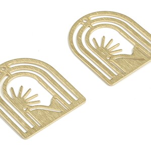 Brass Textured Rectangles Domed Earring Charms - Raw Brass Rainbow Mountain Pendant - Jewelry Making Supplies - 26.72x22.88x0.64mm - PP3828