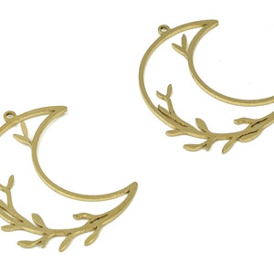 Brass Crescent Earring Charms - Raw Brass Branches Pendant Charms - Earrings Finding - Jewelry Making Supplies -28.94x24.19x0.75mm- PP4340