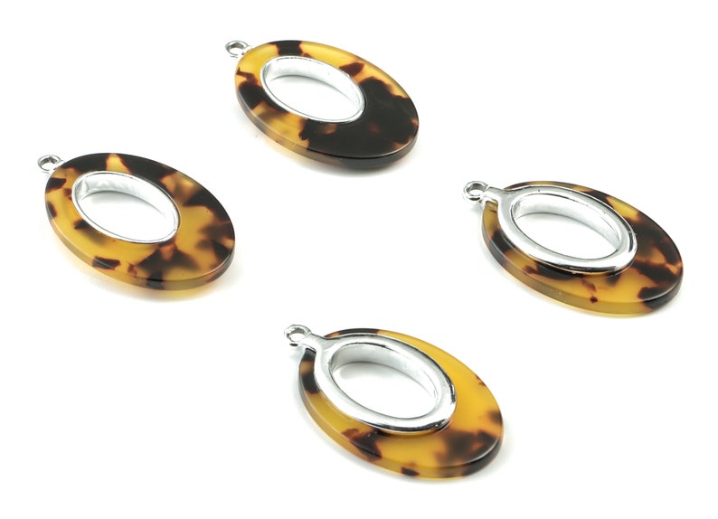 AC1183-A02S Silver Alloy Frame Tortoise Shell Charms 35.7x21.73x4.15mm Tortosise Marquise Pendant Acetate Alloy Drop Earring Charms