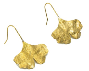 Brass Wires Ginkgo Earring -Raw Brass Ear  Leaf Earring -Textured Botanical Earring -Jewelry Making- 37.37 x 29.13 x 1.26mm - PP8285