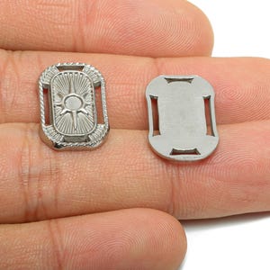 Stainless Steel Sunburst Charm - Rectangular Western Sunburst Charm - Steel Geometric Sunray Charm - Steel Jewelry - 19x12x2mm - SS2030