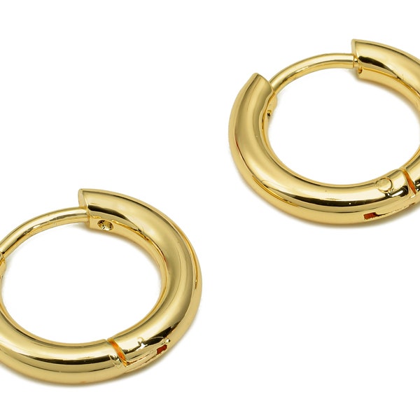 Steel Circle Earrings Clasps - Gold Thick Round Hoop Earrings - Huggie Hoop Clasp - 18K Real Gold Plated Steel - 15.3x13.9x2.6mm - RGP5583