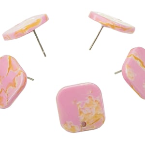 Acetate Oval Square Stud Earring - Pink Earring Post With Hole - 316 Stainless Steel Stud - Color Code: A845 - 16.8x16.7x2.7mm - AC2557-A845