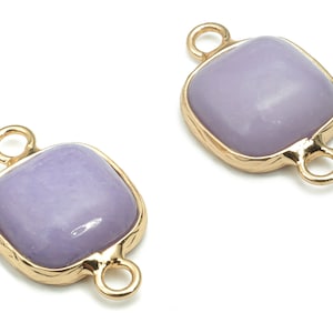 Purple Jade Faceted Natural Stone Earring Connectors - Brass Wire Wrapped Bracelet - Gold Tone Plated Brass – 21.5x13.35x5.18mm – NS1674C