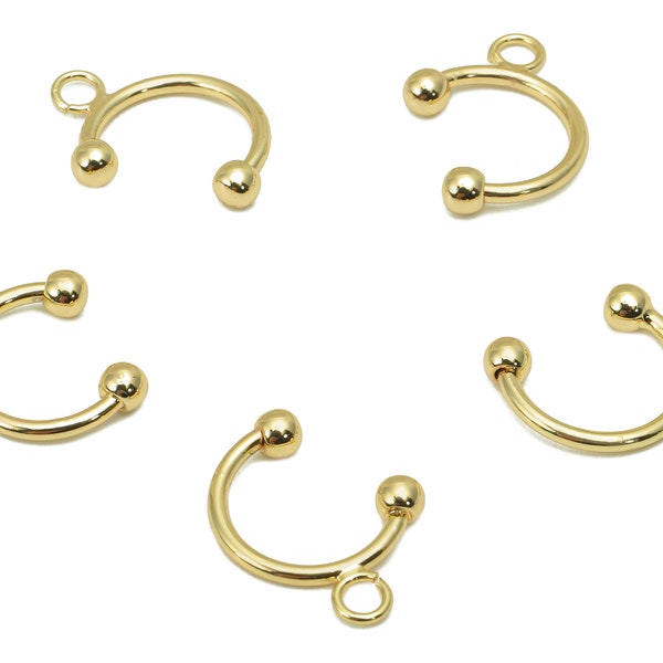 Brass Mini Open Hoop Earring Charm - Septum Open Round C Ring - Cartilage Earring With Loop - 18K Real Gold PlatED - 12x9.6x2.51mm -RGP5813