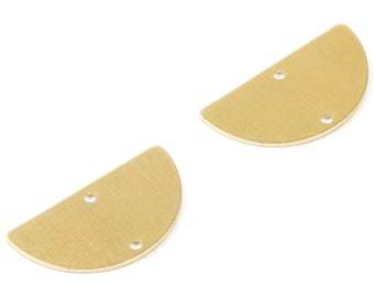 Personalized stamping blank - Brass Half Round Charms - Half Round Shaped Raw Brass Connector with 2 Holes - 25x13x0.76mm - PP1766