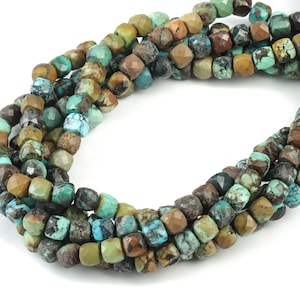 Turquoise Cube Beads 4mm - 15.5 inch - Faceted Cube Gemstone Beads - Natural Stone Beads - 4x4mm - NS1128