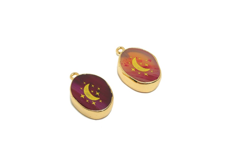 Red Agate stone Charm Star Red Agate stone Brass Crescent Natural Stone Charms Gold Tone Plated Jewelry Supplies 23x14x4mm NS1914 image 1