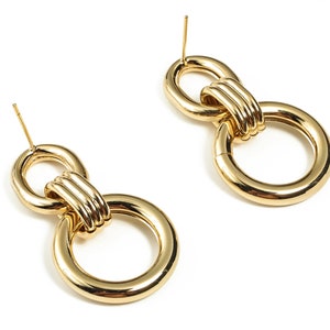 Brass Stud Earrings - 8 Shape Post Earrings - Double Ring Earrings - 18k Gold Plated Brass - Jewelry Supplies - 40.66x22.65x3.8mm - RGP3082