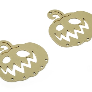 Brass Pumpkin Earring Charms - Raw Brass Halloween Pumpkin Pendant - Earring Findings - Jewelry Supplies - 35.94x34.83x0.9mm - PPZ0048