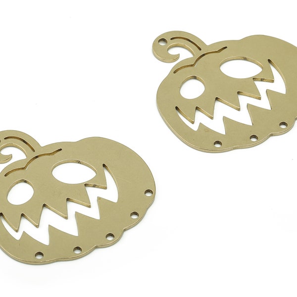 Brass Pumpkin Earring Charms - Raw Brass Halloween Pumpkin Pendant - Earring Findings - Jewelry Supplies - 35.94x34.83x0.9mm - PPZ0048
