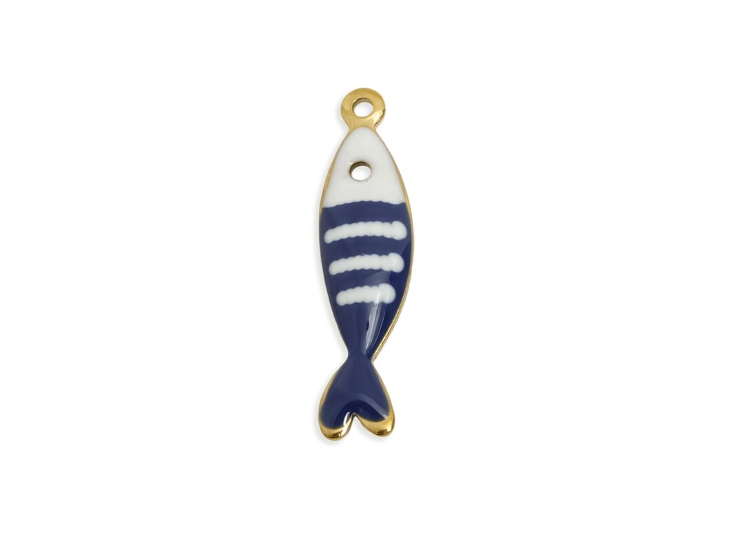 Navy Blue Fish Charm - Marine Life Pendant - Fishbone Style Charm ...