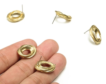 Raw Brass Twisted Round Earring Posts - Brass Earring Studs - Brass Stud - Earring Findings - Jewelry Supplies - 19.89x15.15x4.11mm - PP4470