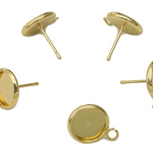 Messing Cabachon Ohrstecker - Runde Topfohrstecker mit Öse - 316 Edelstahl - 18K Echtvergoldung - 15.3x11.9x0.4mm - RGP5451-10
