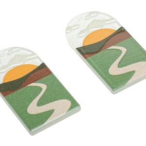 Acrylic Long D Domed Sun Cloud Earring Charms - Acrylic D Mountain Road Pendant - Printing Textured - 39.58x20.94x2.07mm - AC2460L