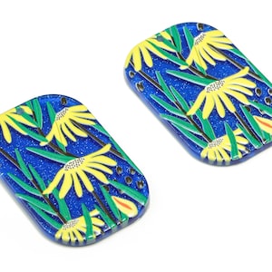 Acrylic Rectangle Charm - Flower Blue Pendant Charm - Rectangle Earring Charm - DIY Jewelry Making Supplies - 39.98x26.14x2.49mm - AC2318