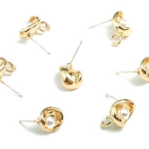 Legierungs-Perlenohrringstecker - Goldlegierungs-Perlenohrring-Posten mit Schlaufe - vergoldete Legierung - Schmuckzubehör - 11.26x9.84x6.07 mm - ZZ1744 Bild 3