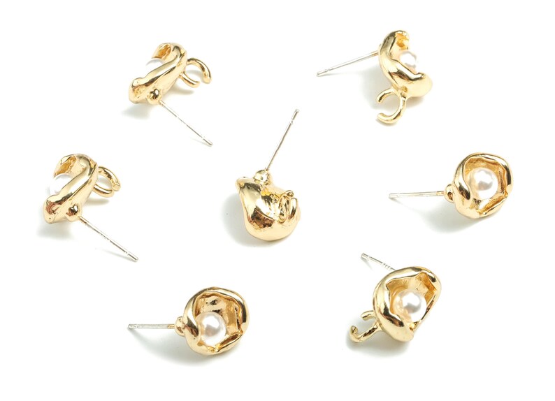 Legierungs-Perlenohrringstecker - Goldlegierungs-Perlenohrring-Posten mit Schlaufe - vergoldete Legierung - Schmuckzubehör - 11.26x9.84x6.07 mm - ZZ1744 Bild 3