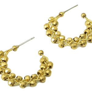Brass Bead Earring Stud –Raw Brass C Hoop Bead - Wingding  Bead Stud - Beaded Brass Wire Earring Hoop -Jewelry Supplies- 34x29x3.6mm-PP8483