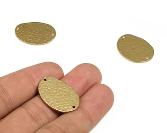 Messing Gehämmertes Oval Stecker - Rohes Messing Oval Ohrring Charms - Ohrring Zubehör - Schmuckherstellung Zubehör - 24.86x19.42x0.99 mm - PP4704