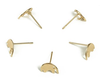 Brass Elephant Earring Post - Gold Elephant Stud - 18K Real Gold Plated - Stainless Steel Stud - Jewelry Supplies - 10x5.9x1.33mm - RGP3516