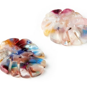 Acetate Monstera Charms - Monstera Earring and Pendant - Earring Findings  - Color Code: A59 - 25.56x21.69x2.51mm - AC1601-A59
