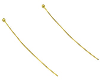 Brass Needle Ball Head Pin - Raw Brass Nail - Brass Slender Ball - Brass Spikes Wires Post- Raw Brass Pins - 51.33x0.45mmx1.75mm- PP8552-50