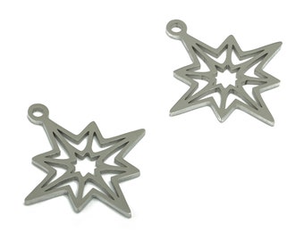 Stainless Steel Planet Earring Charms - Stainless Steel Star Pendant - Jewelry Making Supplies - 22.2x19.74x0.82mm - SSZS0002