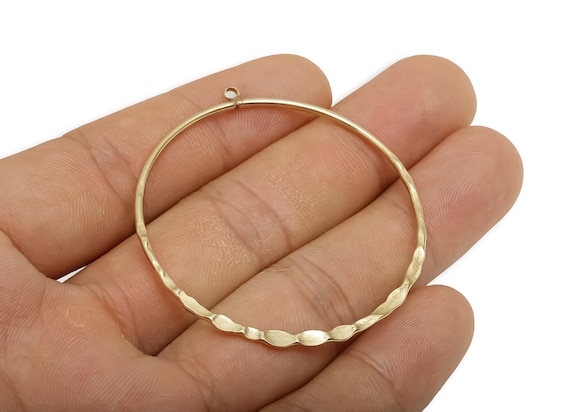 Raw Brass Round Hammered Pendant - Circle Craft Charm For DIY Jewelry - Geometry Brass Pendant - Hammered Pendant - 53x49x1.53mm - PP11575