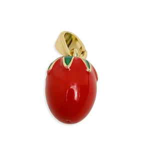 Brass Enamel Tomato Pendant - Brass Red Vegetable Jewelry - Whimsical Enamel Pendant - Playful Fruit Jewelry Piece - 17x8x8.52mm - RGP11274