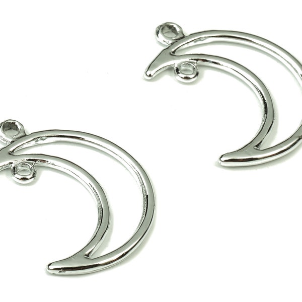 Alloy Crescent Earring Charms - Silver Alloy Moon Pendant - Silver Tone Plated Alloy - Jewelry Making Supplies - 27.43x19.2x1.8mm - ZZ1804