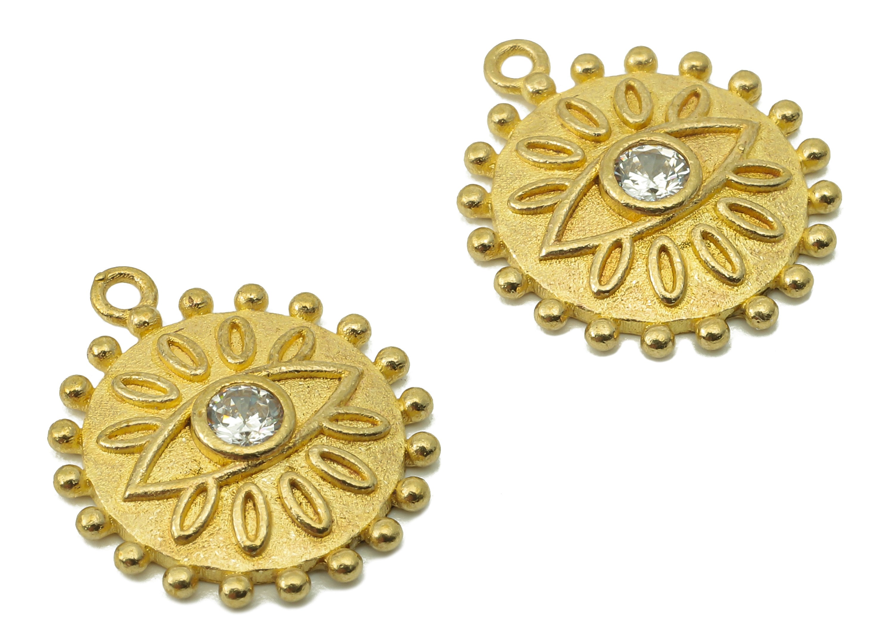 Brass Sun Earring Charms Raw Brass Eye Pendant With Cubic