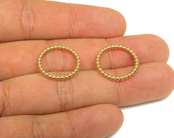 Bague chaîne en fil de fer sphérique de 15 mm - jonc de perles délicat - anneau fin en laiton et or massif - anneau de perles - placage à l'or véritable 18 carats - 19 x 19 x 1,73 mm - RGP7895