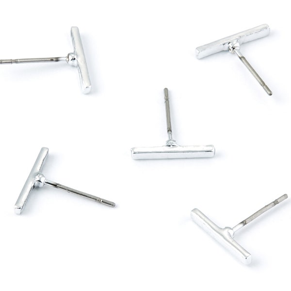 Rectangle Bar Stud - Zinc Alloy Bar Stud - Silver Tone plated - Stainless Steel Stud - Ear Studs - 12,26x12,8x1,9mm - ZZ1189S