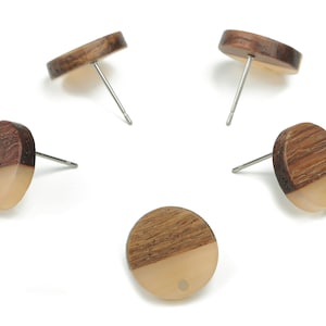Natural Wooden Round Earring Stud - Resin Circle Post - 316 Surgical Stainless Steel Stud - Jewelry Supplies - 14.06x14.06x2.73mm - BB1135E