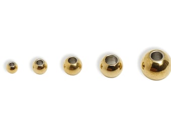 Contas espaçadoras redondas em aço inoxidável - Contas esféricas lisas para fabricação de joias - Contas com furo grande para pulseiras e colares - Banho de ouro