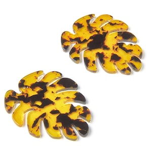 Tortoise Shell Earrings - Acetate Earring Charm - Monstera Leaf Shaped Pendant - Jewelry Making Supplies - 45.15x38x2.38mm - AC1199A