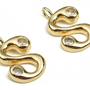 Brass Alphabet S Earring Charms with Zircons – S Initial Charm - The letter S Pendant - 18K Gold Plated Brass - 24.98x15.73x3.82mm- RGP3668S
