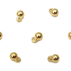 Brass Small Round Ball Earring Charm - Brass Tiny Pendants - Gold Mini Ball Bracelet Charm - 18K Real Gold Plated - 4.5x3x3mm - RGP5107