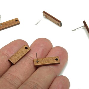 Natural Wooden Bar Earring Stud - Walnut Wood  Brown Rectangle Earring Post - 316 Stainless Steel Stud - 20.1x6.4x2.2mm - BB1275