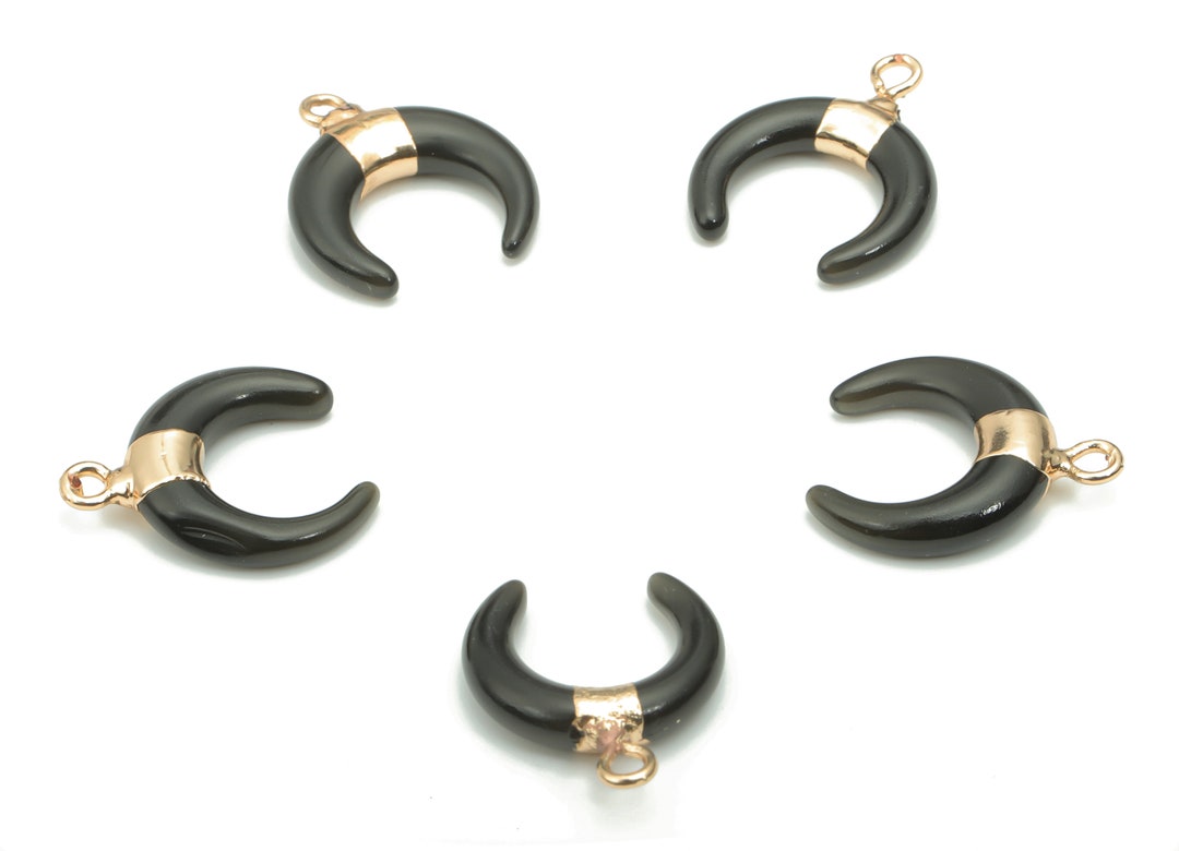 ノブ様 ムースストーン Obsidian Faceted Natural Stone Earring Charms - Brass