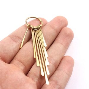 Abalorios de latón con flecos - Adornos de latón en bruto martillado con flecos - Componentes para pendientes - Suministros para joyería - 83x18x1,5 mm - PP1313