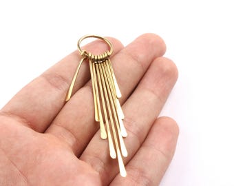 Mässingsfransade berlocker - Råa mässingshamrade berlocker med fransar - Örhängesdetaljer - Smyckestillbehör - 83x18x1.5 mm - PP1313